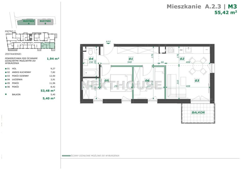 Mieszkanie, Gliwice, 53,48 m2
