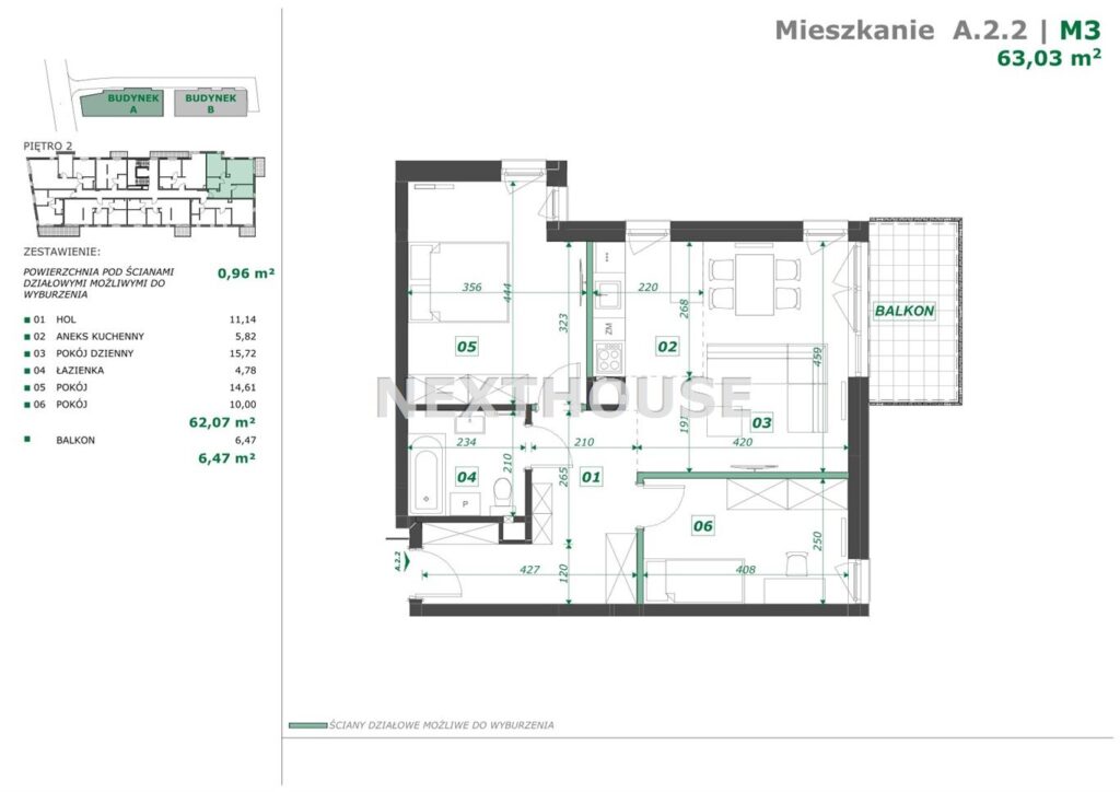 Mieszkanie, Gliwice, 62,07 m2